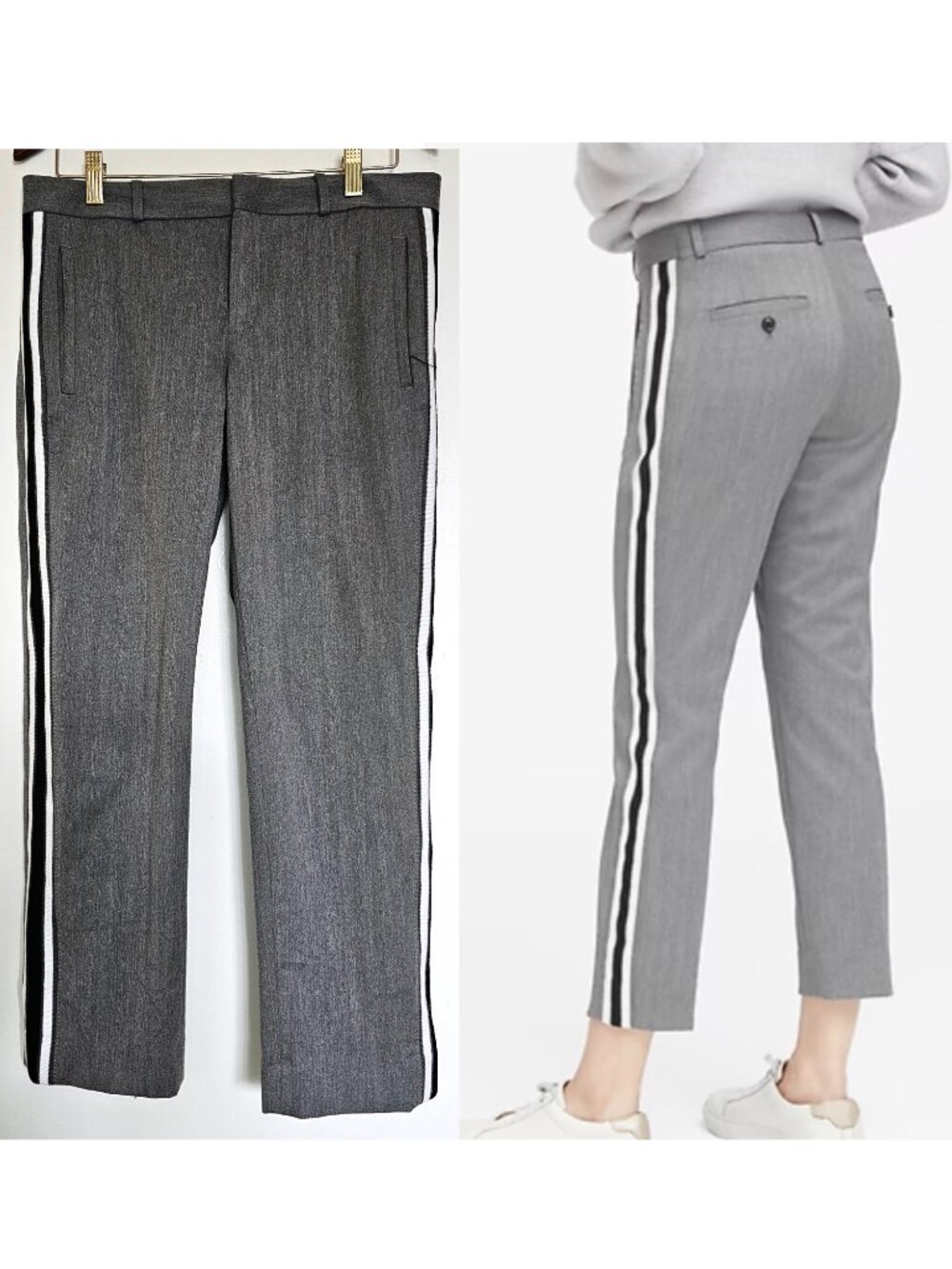 Banana Republic Avery Side Stripe Capris Cropped Ankle Pants 4 Grey
